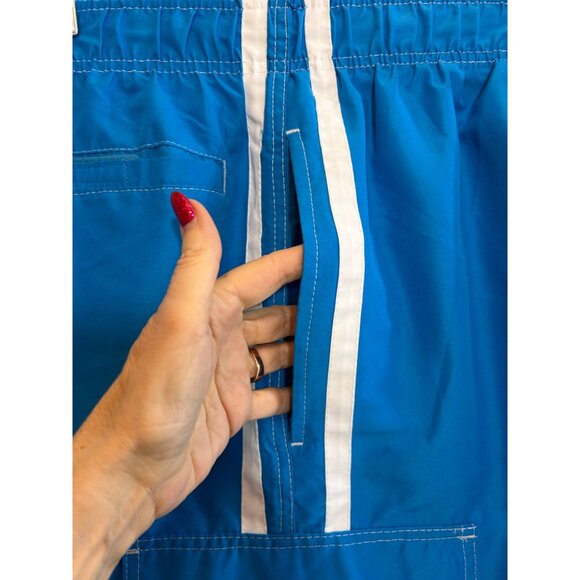 Beverly Hills Polo Club Men’s Swim Trunks M Blue White Trim Cargo Pockets Logo - Picture 7 of 16